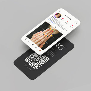 Modern Nail Artist Instagram Black White Business Card