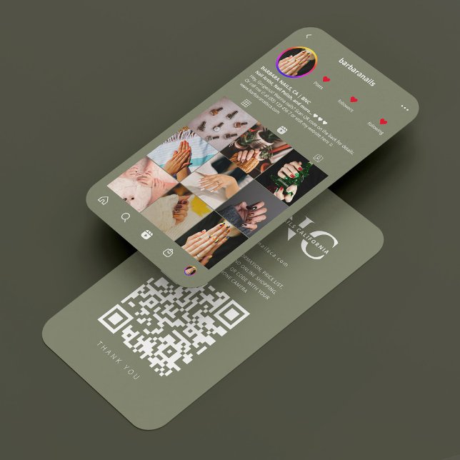 Modern Nail Artist Manicurist Sage Instagram  Business Card (Modern Nail Artist Manicurist Sage Instagram Business Card
)