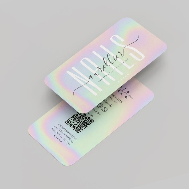 Modern Nail Artist Nails Monogram Holographic  Business Card (Modern Nail Artist Nails Monogram Holographic Business Card
)