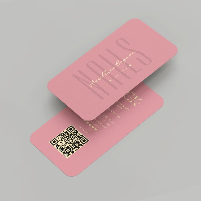 Modern Nail Artist Pink Manicurist Monogram Business Card (Modern Nail Artist Pink Nails Salon Gold Monogram Business Card
)