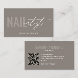Modern nail artist QR Code taupe Business Card