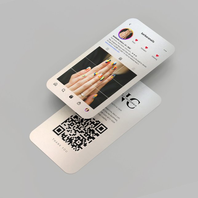 Modern Nail Artist Salon Silver Instagram  Business Card (Modern Nail Artist Salon Silver Gold Instagram Business Card
)