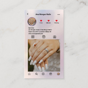 Modern Nail Salon instagram Qr Code Holographic  Business Card