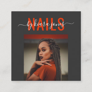 Modern Nail Salon Photo Script Signature Square Business Card