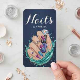 Modern Nail Studio Navy Blue Manicurist Artist Business Card