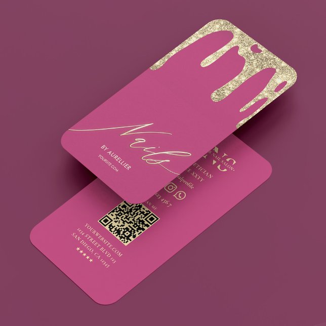 Modern Nail Tech Nail Artist Pink Gold Drip Business Card (Modern Nail Tech Nail Artist Pink Gold Drip Business Card
)