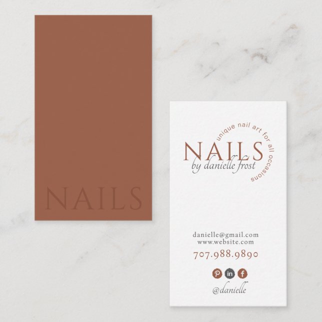 Modern Nail Tech Terracotta Typography Business Card (Front/Back)