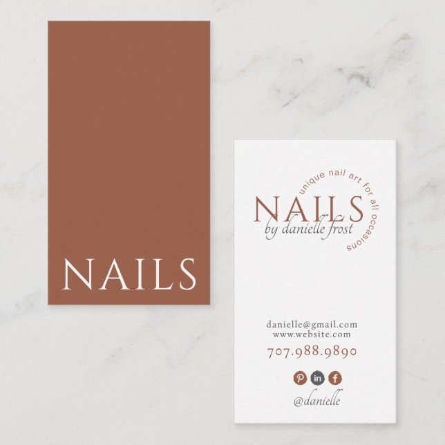 Modern Nail Tech Terracotta Typography Business Card (Front/Back)