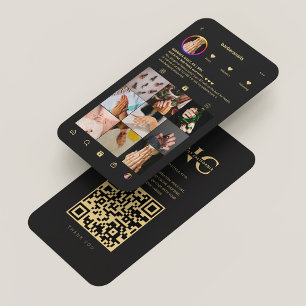 Modern Nail Technician Black Gold Instagram  Business Card