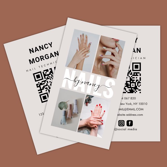 Modern Nail Technician Photo Collage Qr Code  Business Card (Creator Uploaded)