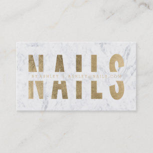 Modern nails cut out faux gold typography marble business card