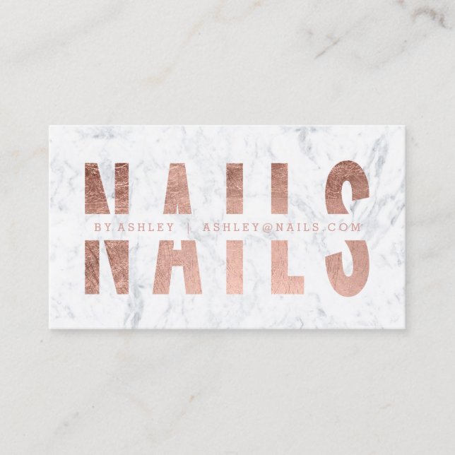 Modern nails lashes cut out rose gold marble business card (Front)