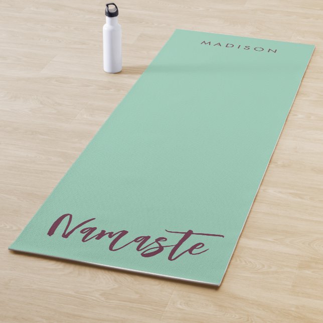 Modern Namaste Name Turquoise Green Mauve  Yoga Mat (In Situ)