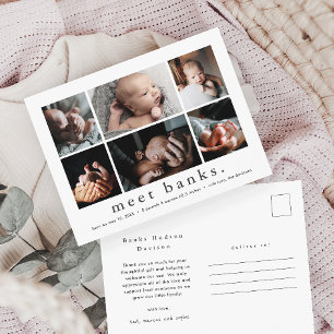 Modern Name 6 Photo Collage Baby Thank You Postcard
