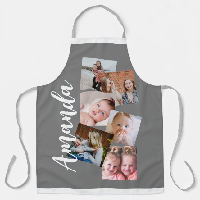 Modern name 6 photo collage gift apron (Front)