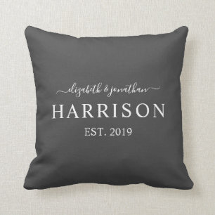 Modern Name and Year Established Dark Grey Cushion