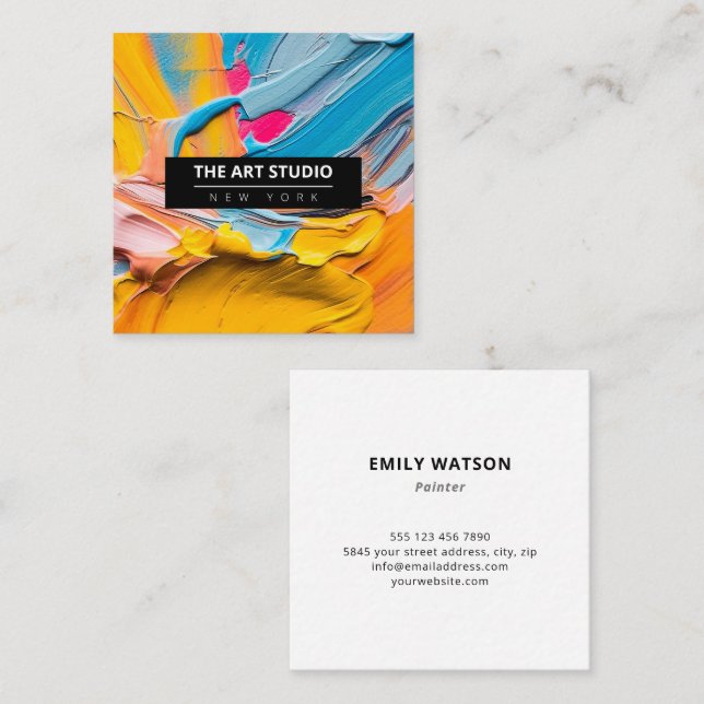 Modern Name Artwork Artist Art Studio Square Business Card (Front/Back)