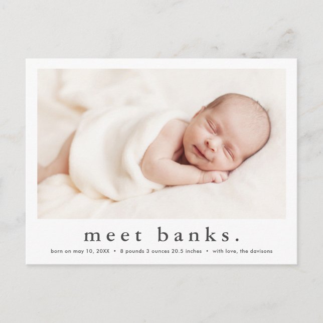 Modern Name Baby Photo Birth Announcement Postcard (Front)