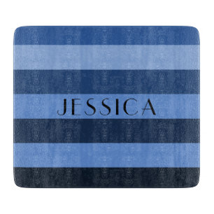Modern Name Blue Stripes Pattern Cutting Board