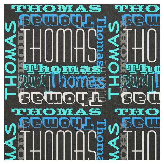 Modern Name Collage Kids/Boys Blue Fabric (Swatch)