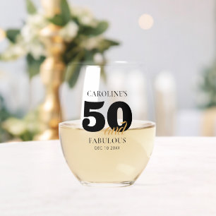 Modern Name Fiftieth Birthday Stemless Wine Glass