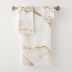 Modern Name Gold Look Marble Pattern Bath Towel Set