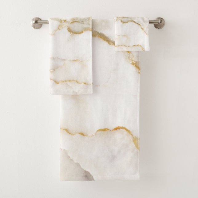 Modern Name Gold Look Marble Pattern Bath Towel Set (Insitu)
