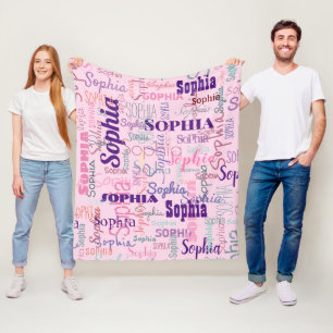 Modern Name Graffiti Pink Names Pattern Fleece Blanket
