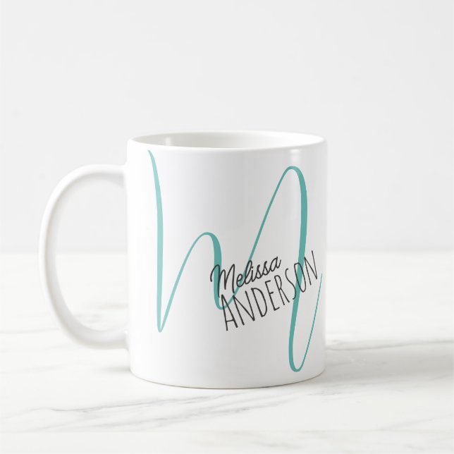 Modern Name Initial Monogram Personalised Coffee Mug (Left)