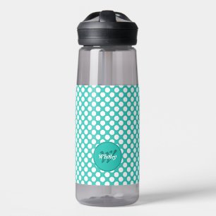 Modern Name Initial Turquoise White Polka Dots Water Bottle