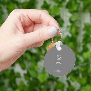 Modern Name & Initials Chic Grey Key Ring