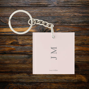 Modern Name & Initials Pink Key Ring