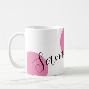 Modern Name Large Pink Polka Dots Coffee Mug