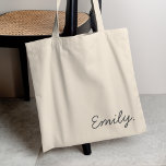 Modern Name | Minimalist Stylish Trendy Monogram Tote Bag<br><div class="desc">Simple,  stylish & trendy tote bag in a modern handwritten font in a scandinavian 'scandi' minimalist design style. This product can be easily personalised with your name or the name of a loved one for the perfect gift for a birthday,  hen party,  wedding,  christmas and lots more!</div>