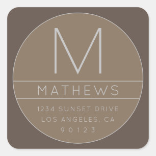 Modern Name & Monogram Beige Square Sticker