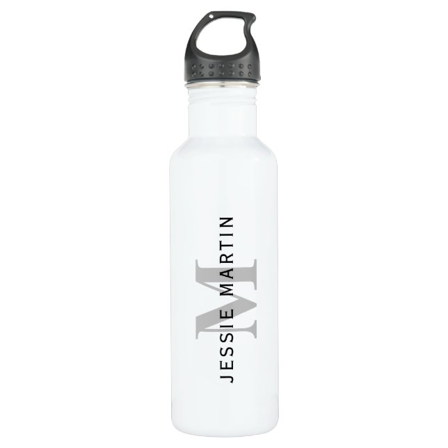 Modern Name & Monogram | Black & Grey 710 Ml Water Bottle (Front)