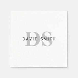 Modern Name & Monogram   Black White & Grey Napkin