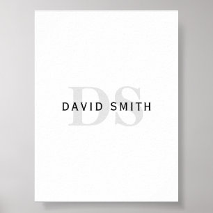 Modern Name & Monogram   Black White & Grey Poster
