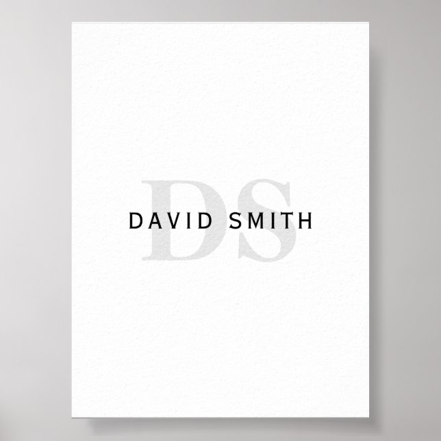 Modern Name & Monogram | Black White & Grey Poster (Front)