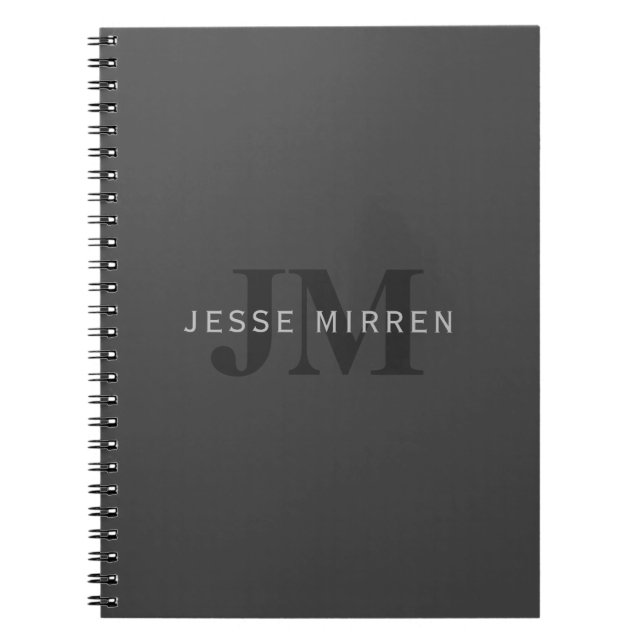 Modern Name & Monogram | Dark Greys Notebook (Front)