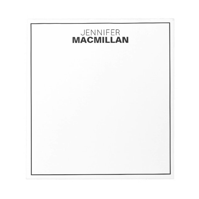 Modern Name Monogram Framed Personalised Black Notepad (Front)