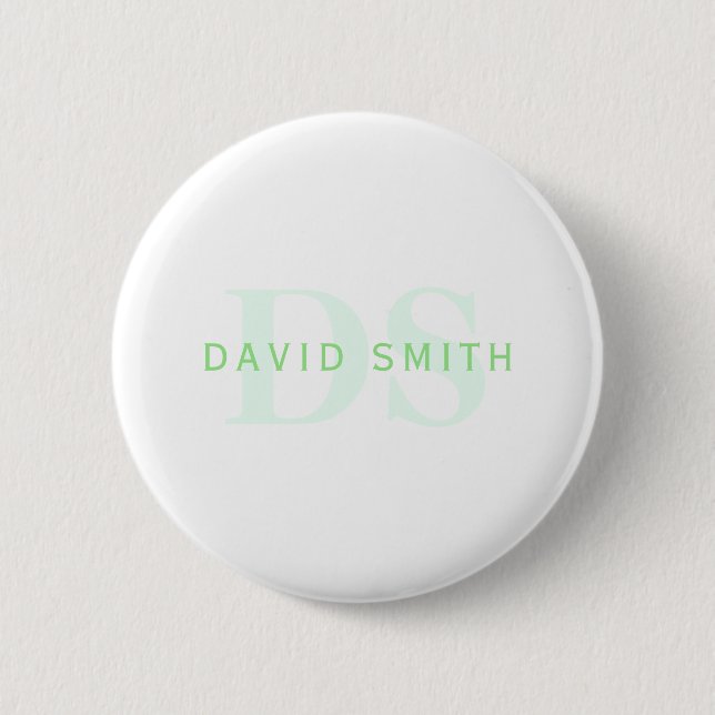 Modern Name & Monogram | Green & White 6 Cm Round Badge (Front)