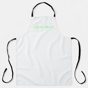 Modern Name & Monogram Green & White Apron