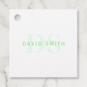 Modern Name & Monogram   Green & White Favour Tags