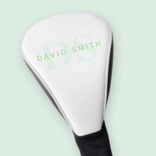 Modern Name & Monogram | Green & White Golf Head Cover (Creator Uploaded)