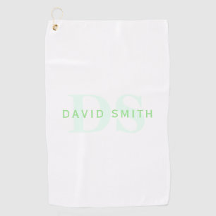 Modern Name & Monogram   Green & White Golf Towel
