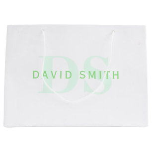 Modern Name & Monogram Green & White Large Gift Bag