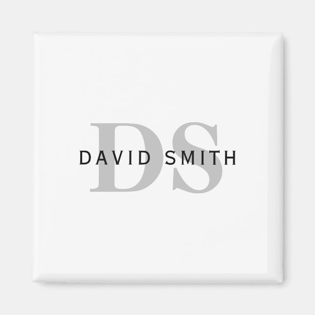 Modern Name & Monogram | Green & White Magnet (Front)