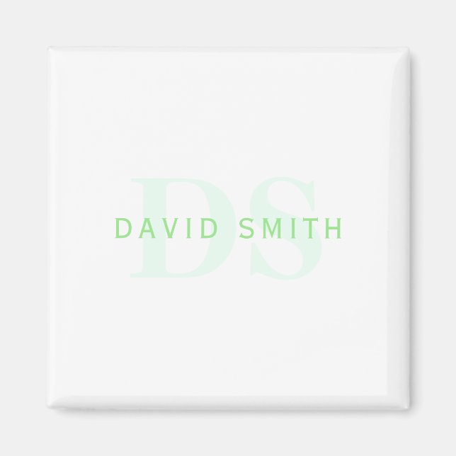 Modern Name & Monogram | Green & White Magnet (Front)