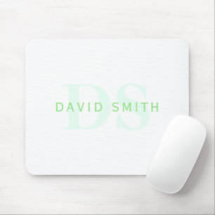 Modern Name & Monogram   Green & White Mouse Mat